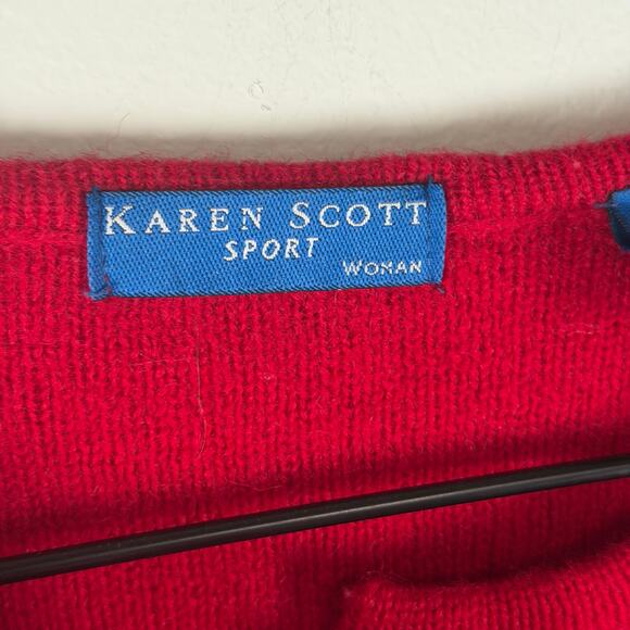 Karen Scott Sport VTG Red Christmas Cardigan Sweater Button Wool Embellished 1X - Picture 8 of 8